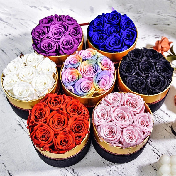 Valentines Day Luxurious Immortal Preserved Red Rose Round Gift Box ...
