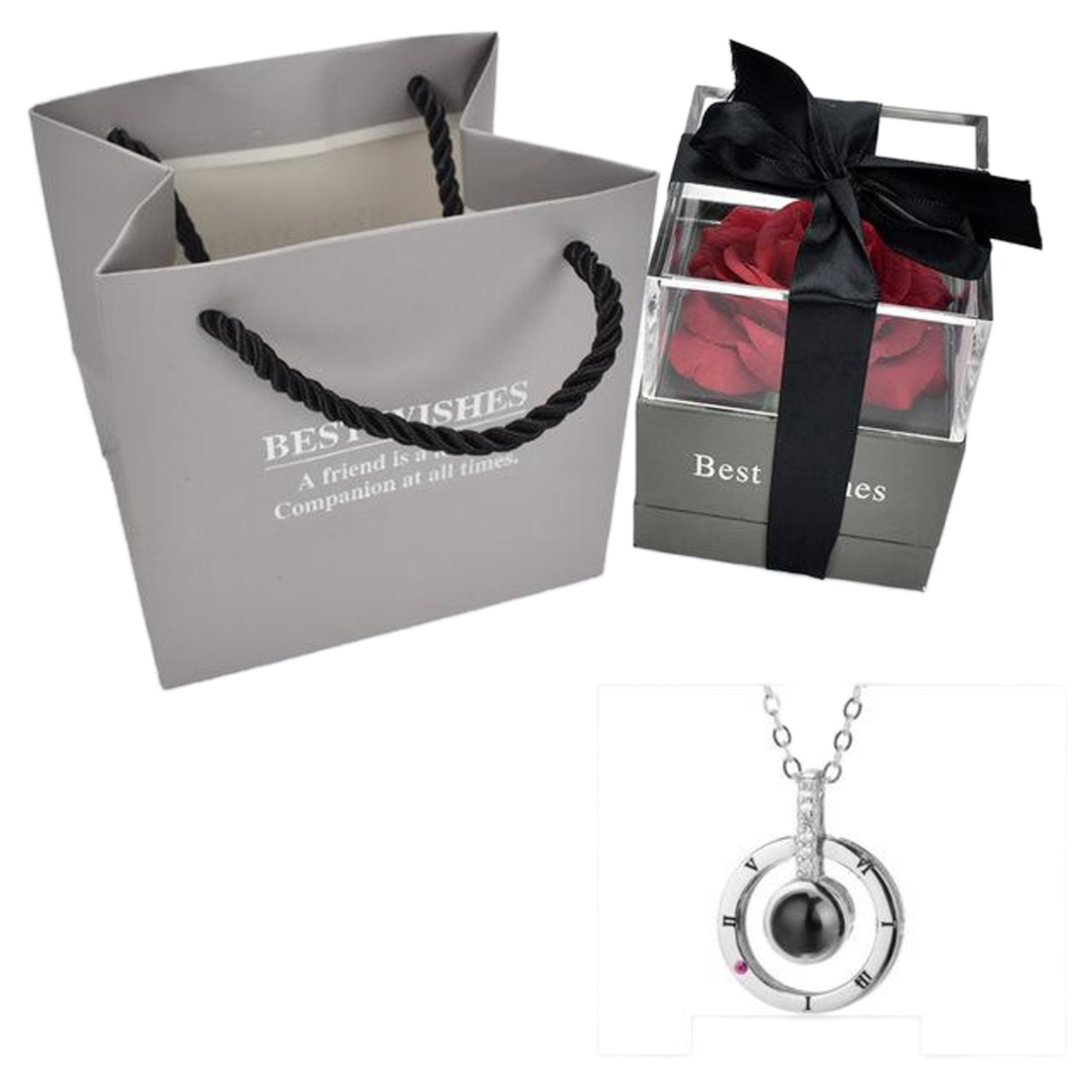 "I Love You" Forever 100 Language Micro Projection Necklace With Optional Rose Box