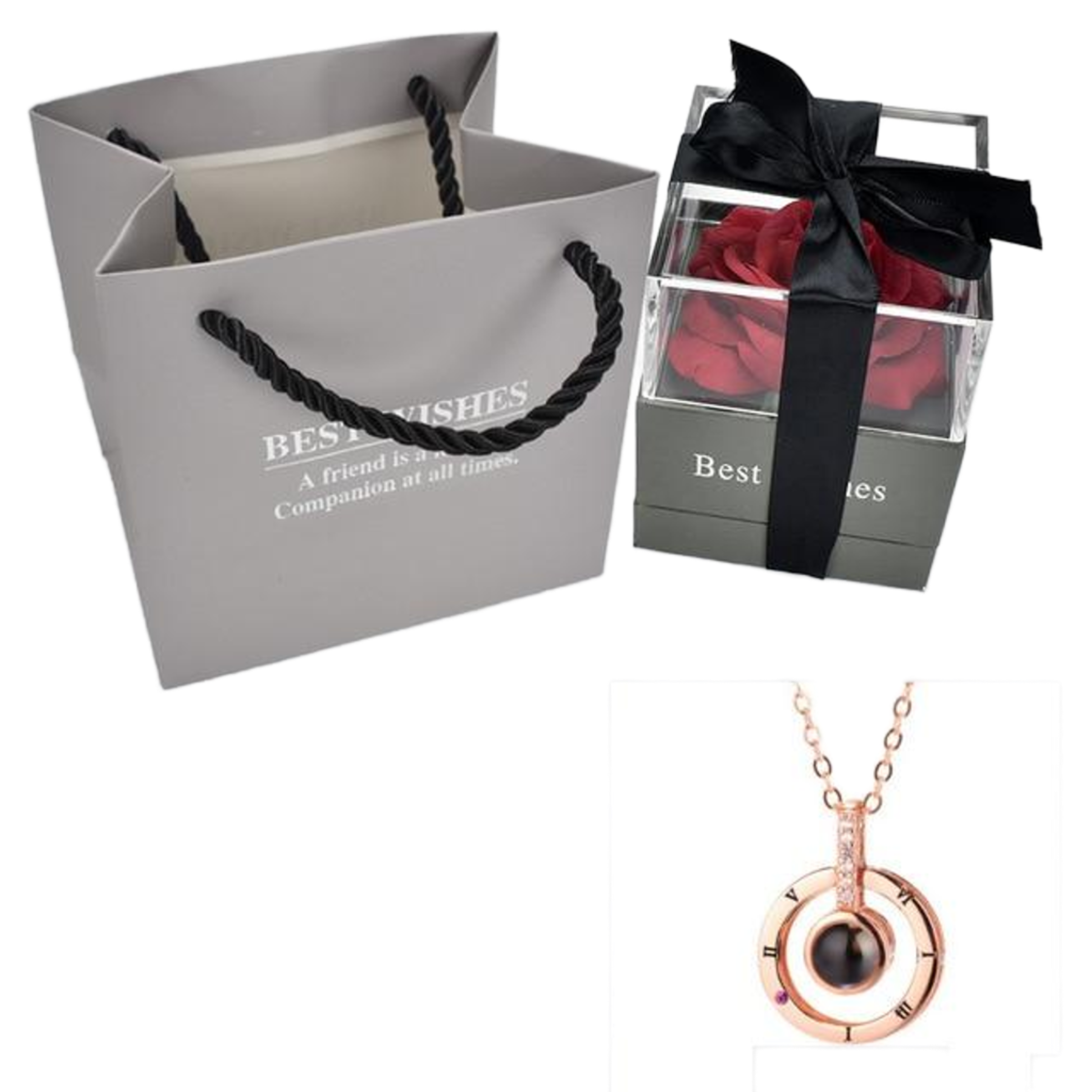 "I Love You" Forever 100 Language Micro Projection Necklace With Optional Rose Box