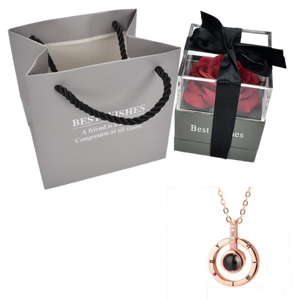 "I Love You" Forever 100 Language Micro Projection Necklace With Optional Rose Box