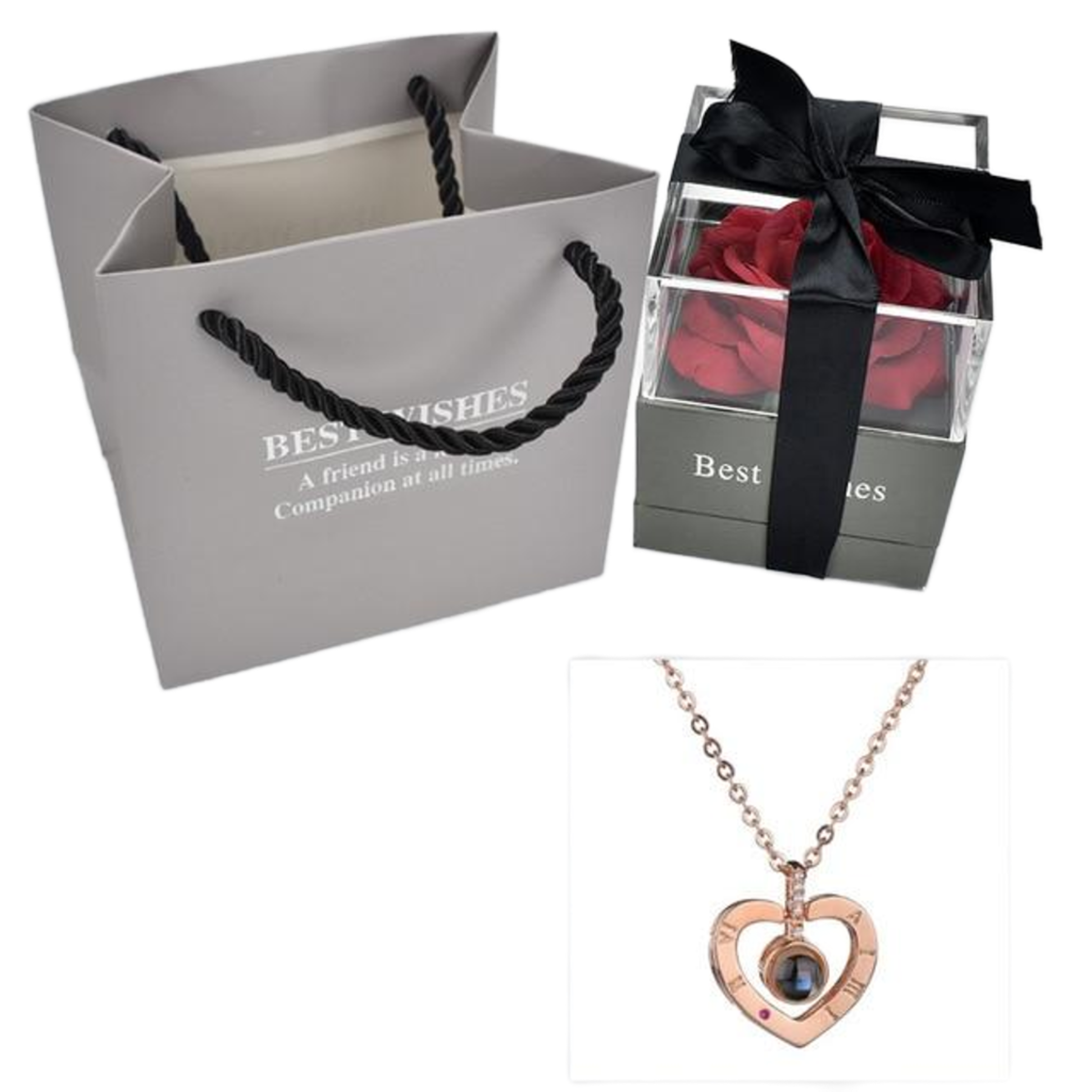 "I Love You" Forever 100 Language Micro Projection Necklace With Optional Rose Box