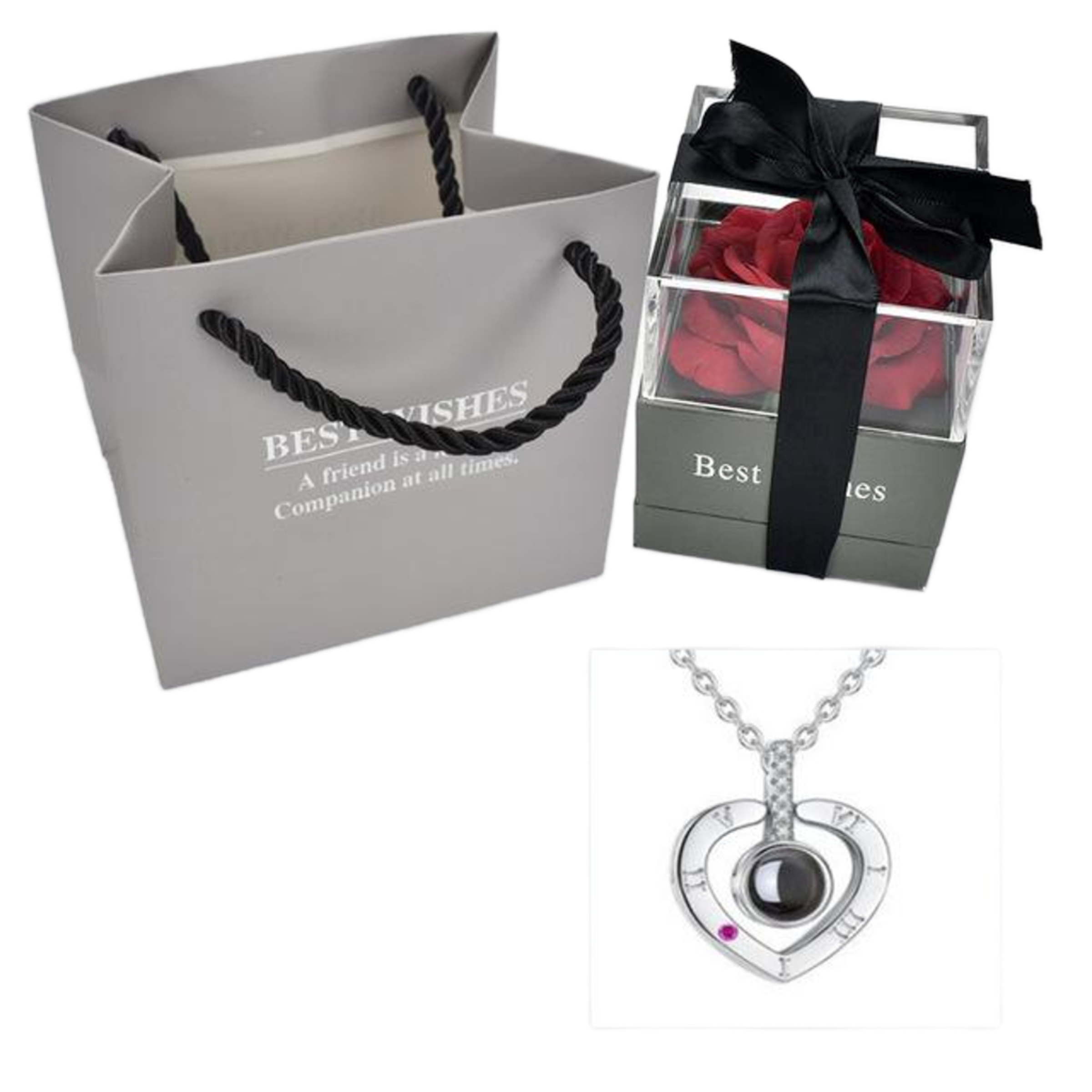 "I Love You" Forever 100 Language Micro Projection Necklace With Optional Rose Box