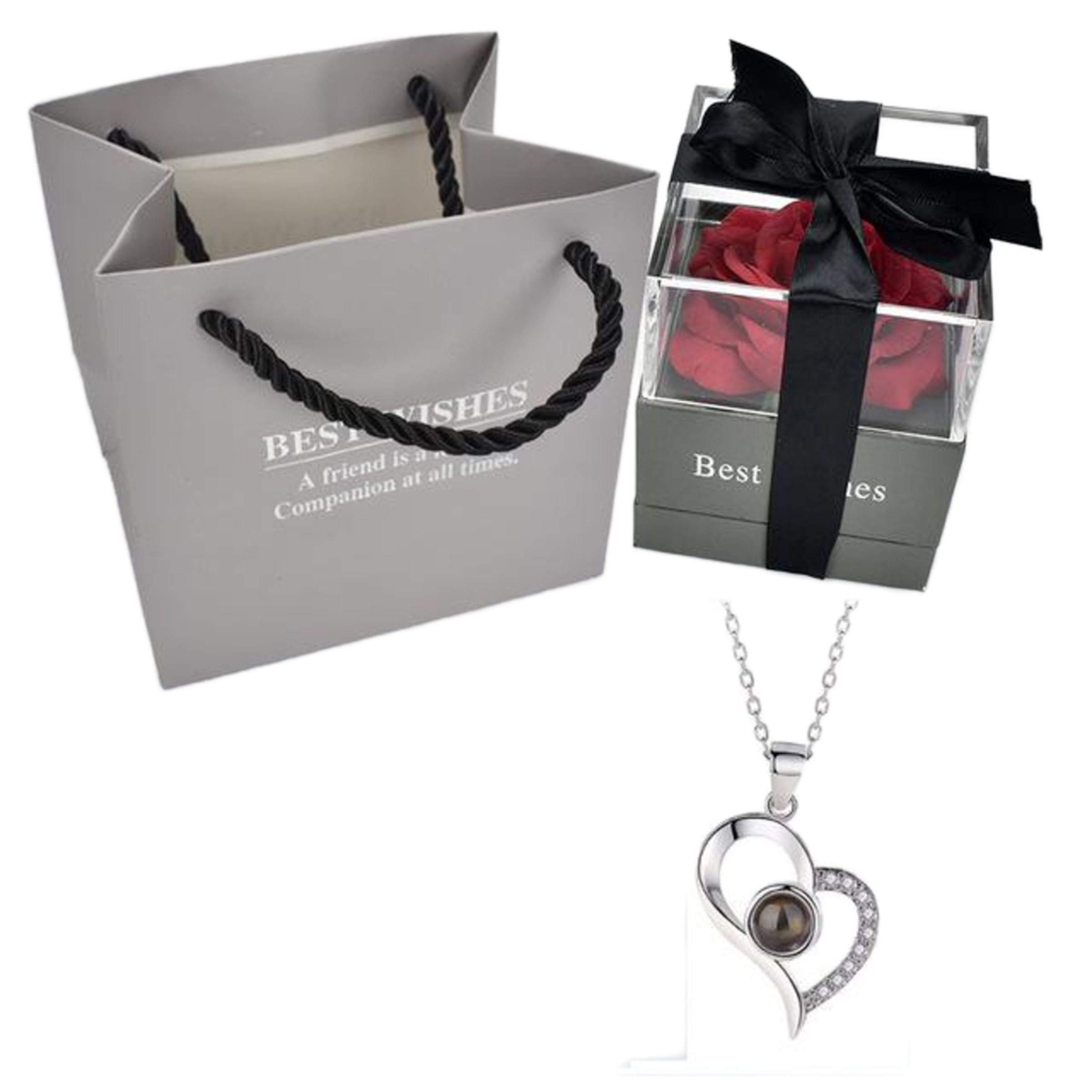 "I Love You" Forever 100 Language Micro Projection Necklace With Optional Rose Box