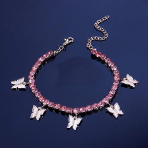 Iced Butterfly Pendant Anklet (12 Variants) 3 Colors Cubic Zirconia