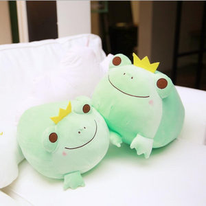 Royal Frog Pillow Plush 3D Stuffed Animal (Green, Pink or Kitty Cat)