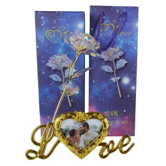 24k "Galaxy" Gold Rose "Love You For Life" With Heart Picture Frame Stand