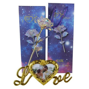 24k "Galaxy" Gold Rose "Love You For Life" With Heart Picture Frame Stand