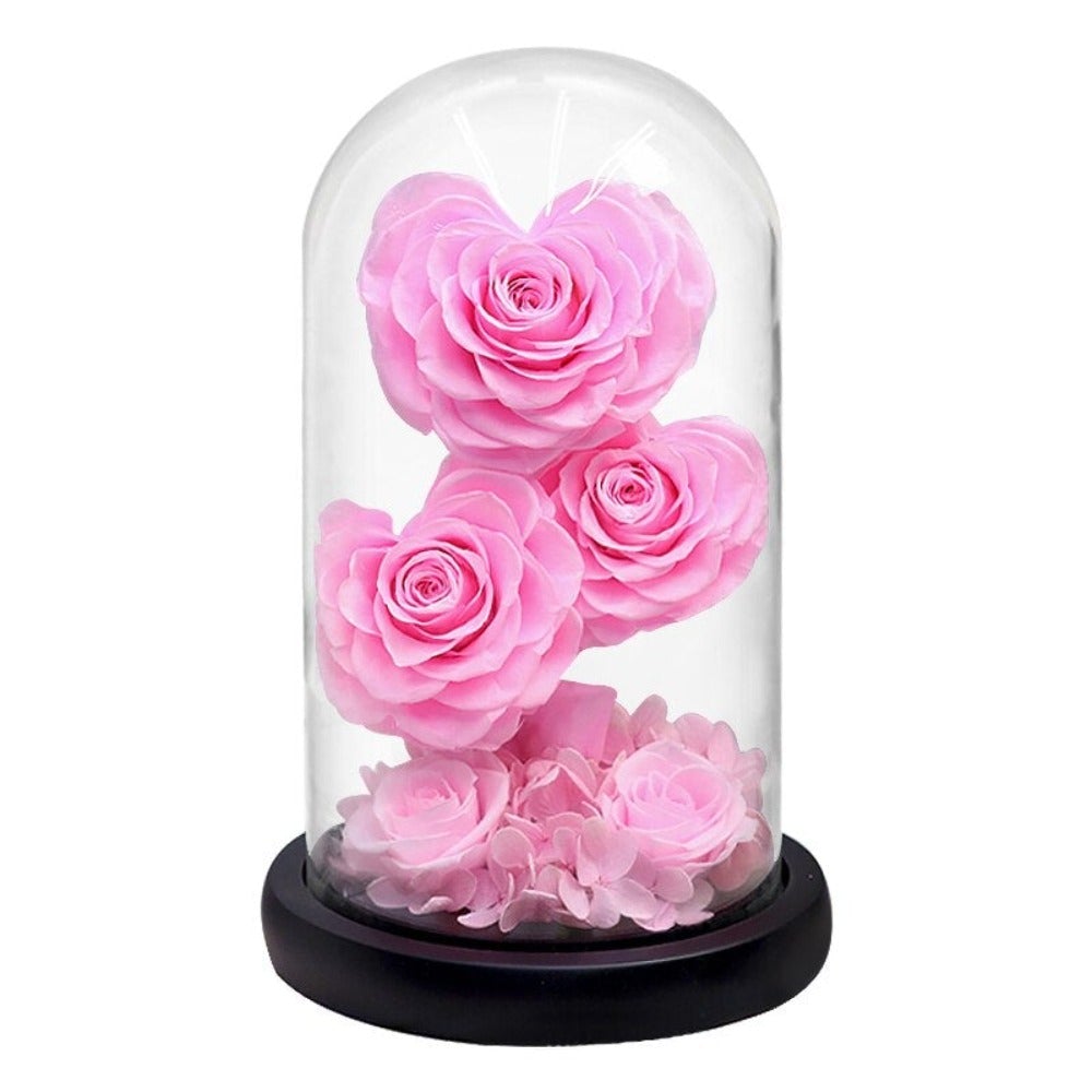 Heart Shaped Immortal Enchanted Preserved Rose Glass Display (3 Colors) 2 Sizes