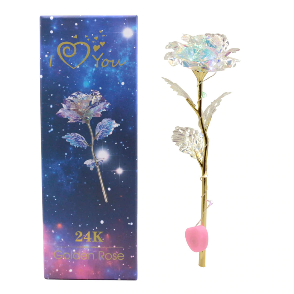 Shimmering Glitter 24k "Galaxy" Gold Rose "Love You For Life" Love Optional Display Stand