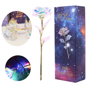 Upgraded 24k "Galaxy" Gold Rose "Love You For Life" Love Light Up With Display Stand