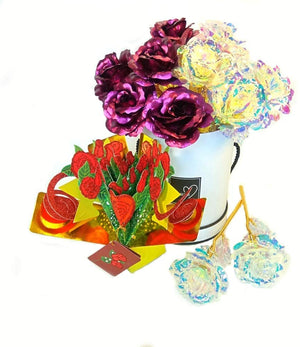 Galaxy Rose One Dozen 12 Flower Arrangement Round Suede Box & 3D Pop Up Gift Card