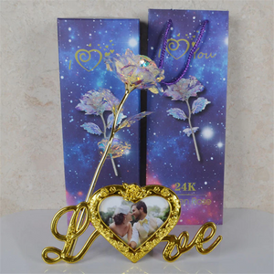 24k "Galaxy" Gold Rose "Love You For Life" With Heart Picture Frame Stand