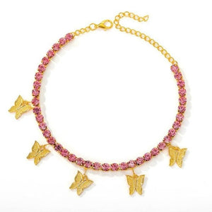 Iced Butterfly Pendant Anklet (12 Variants) 3 Colors Cubic Zirconia