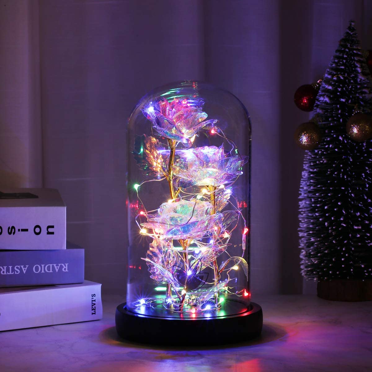 Triple Head Galaxy Enchanted Rose LED Glass Display (4 Colors)