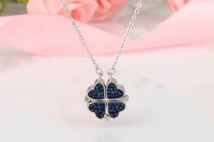 Four 4 Leaf Clover Heart Necklace Sterling Silver with Optional Rose Gift Box