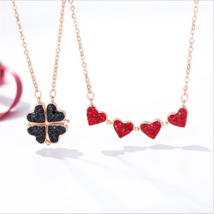 Four 4 Leaf Clover Heart Necklace Sterling Silver with Optional Rose Gift Box