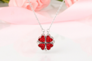 Four 4 Leaf Clover Heart Necklace Sterling Silver with Optional Rose Gift Box