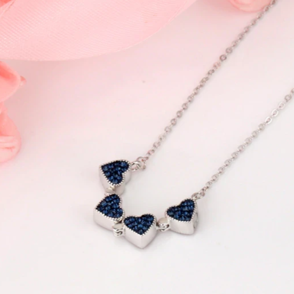 Four 4 Leaf Clover Heart Necklace Sterling Silver with Optional Rose Gift Box