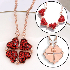 Four 4 Leaf Clover Heart Necklace Sterling Silver with Optional Rose Gift Box