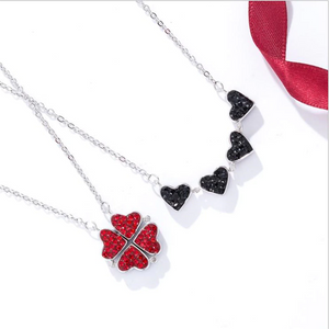 Four 4 Leaf Clover Heart Necklace Sterling Silver with Optional Rose Gift Box