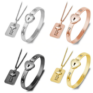 Key to My Heart Couple Necklace & Bracelet Lock and Key Set