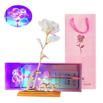 Pink 24k "Galaxy" Gold Rose "Love You For Life" Love w/Light & Display Stand