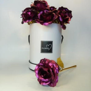 Galaxy Rose One Dozen 12 Flower Arrangement Round Suede Box & 3D Pop Up Gift Card