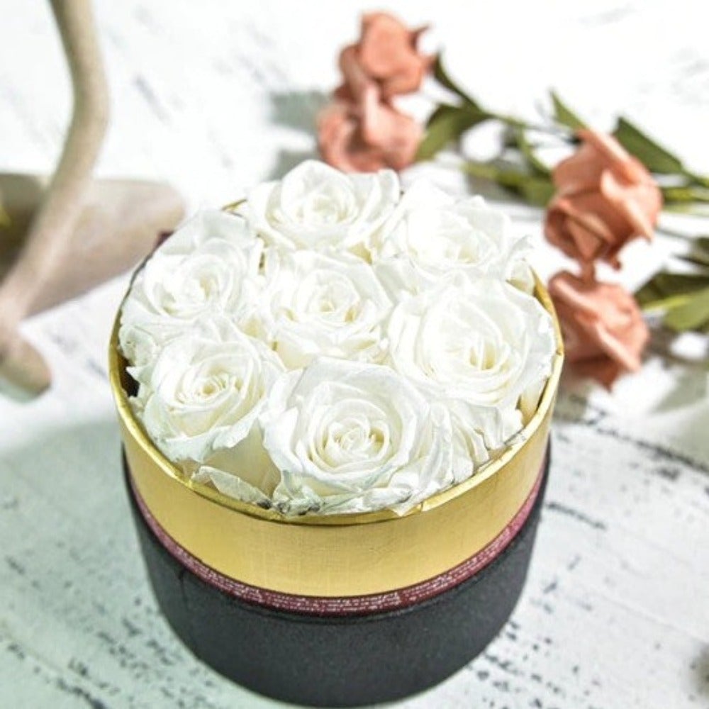 Luxurious Immortal Enchanted Preserved Rose In Round Gift Box (4 Sizes) 7 Colors