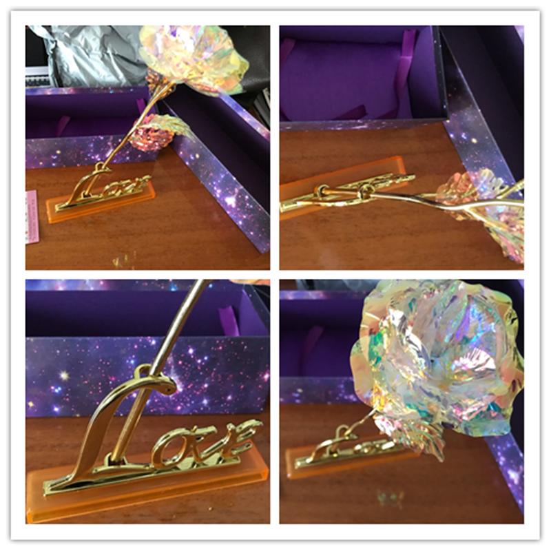 Upgraded 24k "Galaxy" Gold Rose "Love You For Life" Love Light Up With Display Stand