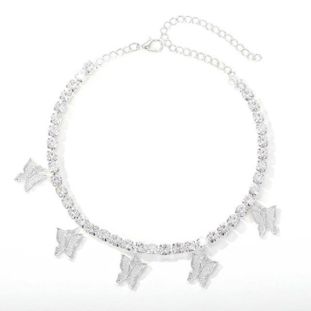 Iced Butterfly Pendant Anklet (12 Variants) 3 Colors Cubic Zirconia