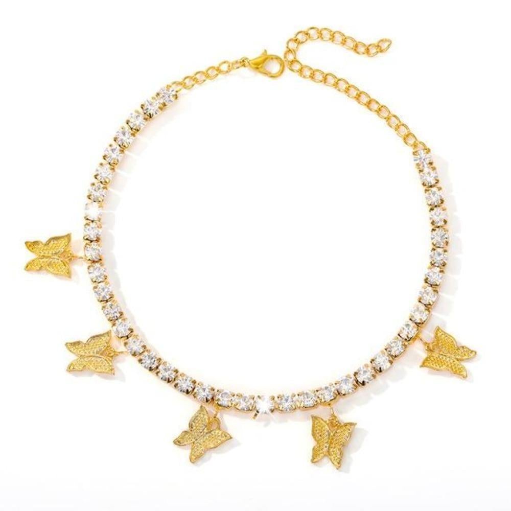 Iced Butterfly Pendant Anklet (12 Variants) 3 Colors Cubic Zirconia