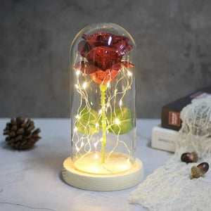 Shimmering Glitter Enchanted Rose LED Glass Display (10 Variants)