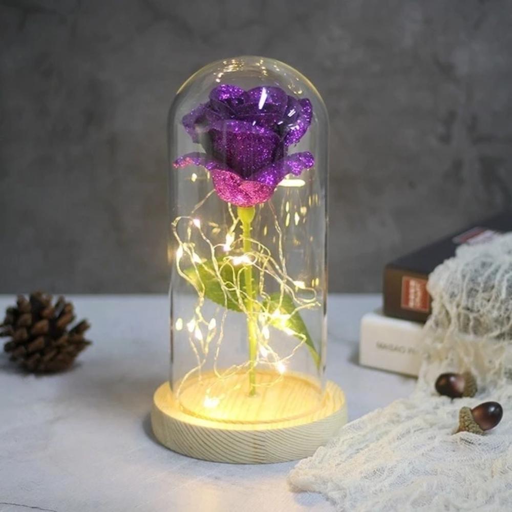 Shimmering Glitter Enchanted Rose LED Glass Display (10 Variants)