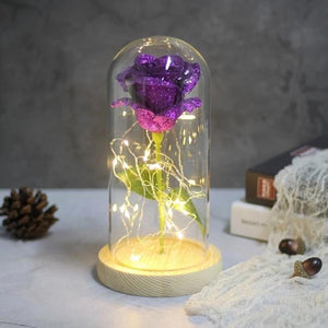 Shimmering Glitter Enchanted Rose LED Glass Display (10 Variants)