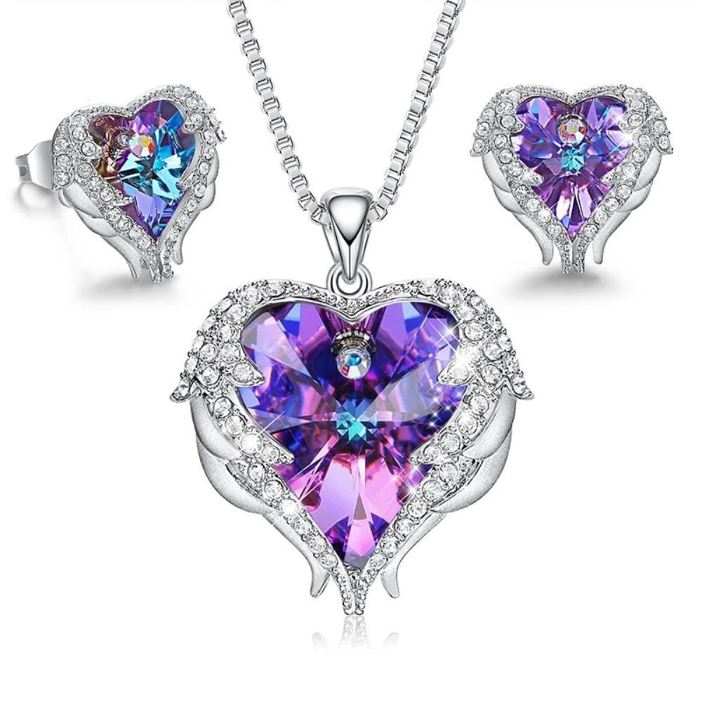 Swarovski® Crystal Angel Heart Pendant Necklace & Earrings Set (5 Styles)