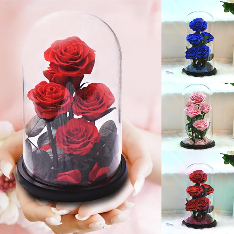 Mini Bouquet Immortal Enchanted Preserved Rose Glass Display