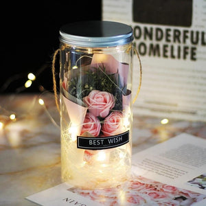 Mini Mason Jar Bouquet Enchanted Rose LED Display (3 Colors)