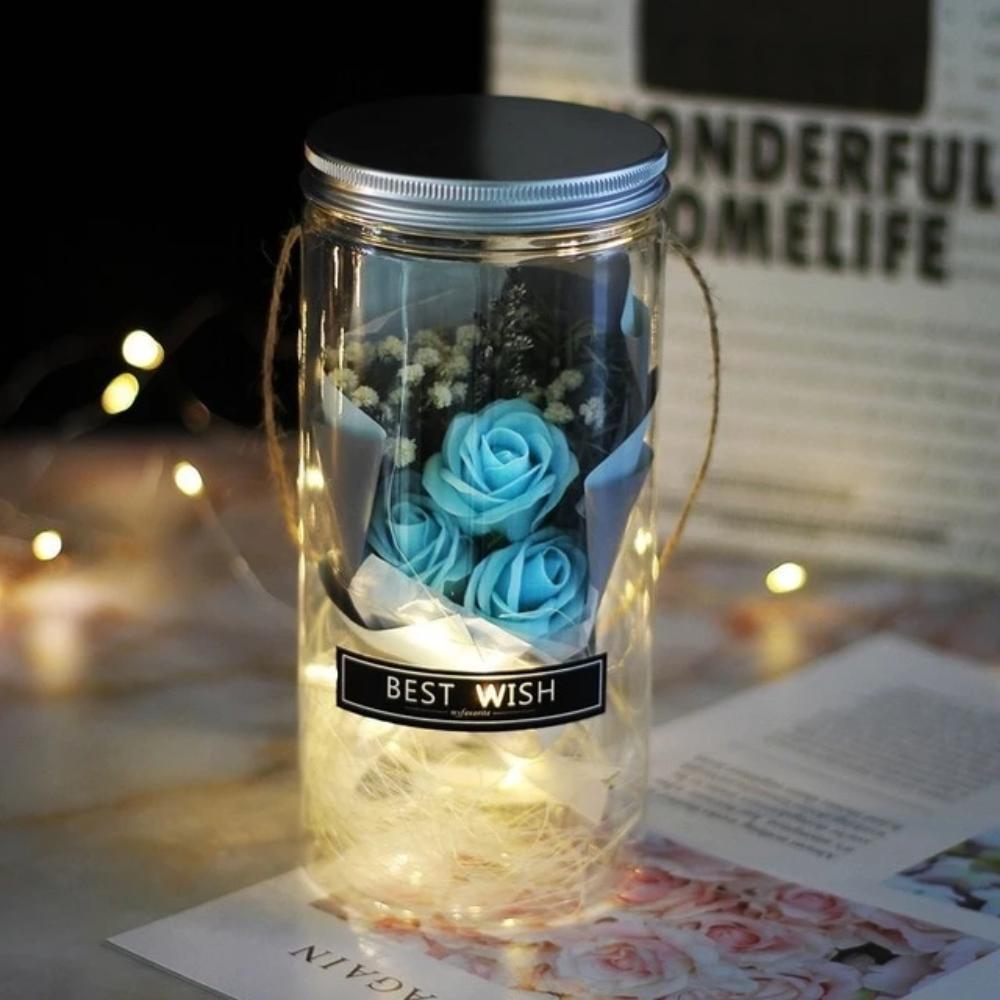 Mini Mason Jar Bouquet Enchanted Rose LED Display (3 Colors)