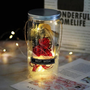 Mini Mason Jar Bouquet Enchanted Rose LED Display (3 Colors)