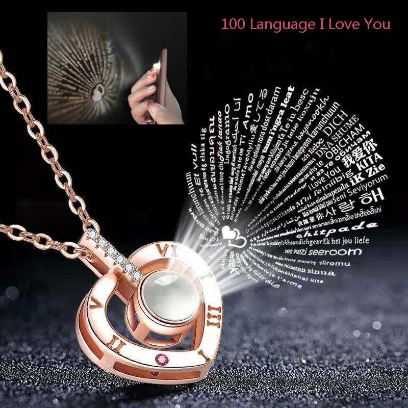 "I Love You" Forever 100 Language Micro Projection Necklace With Optional Rose Box