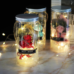 Mini Mason Jar Bouquet Enchanted Rose LED Display (3 Colors)