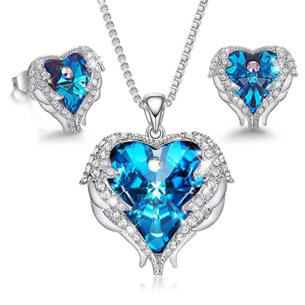 Swarovski® Crystal Angel Heart Pendant Necklace & Earrings Set (5 Styles)