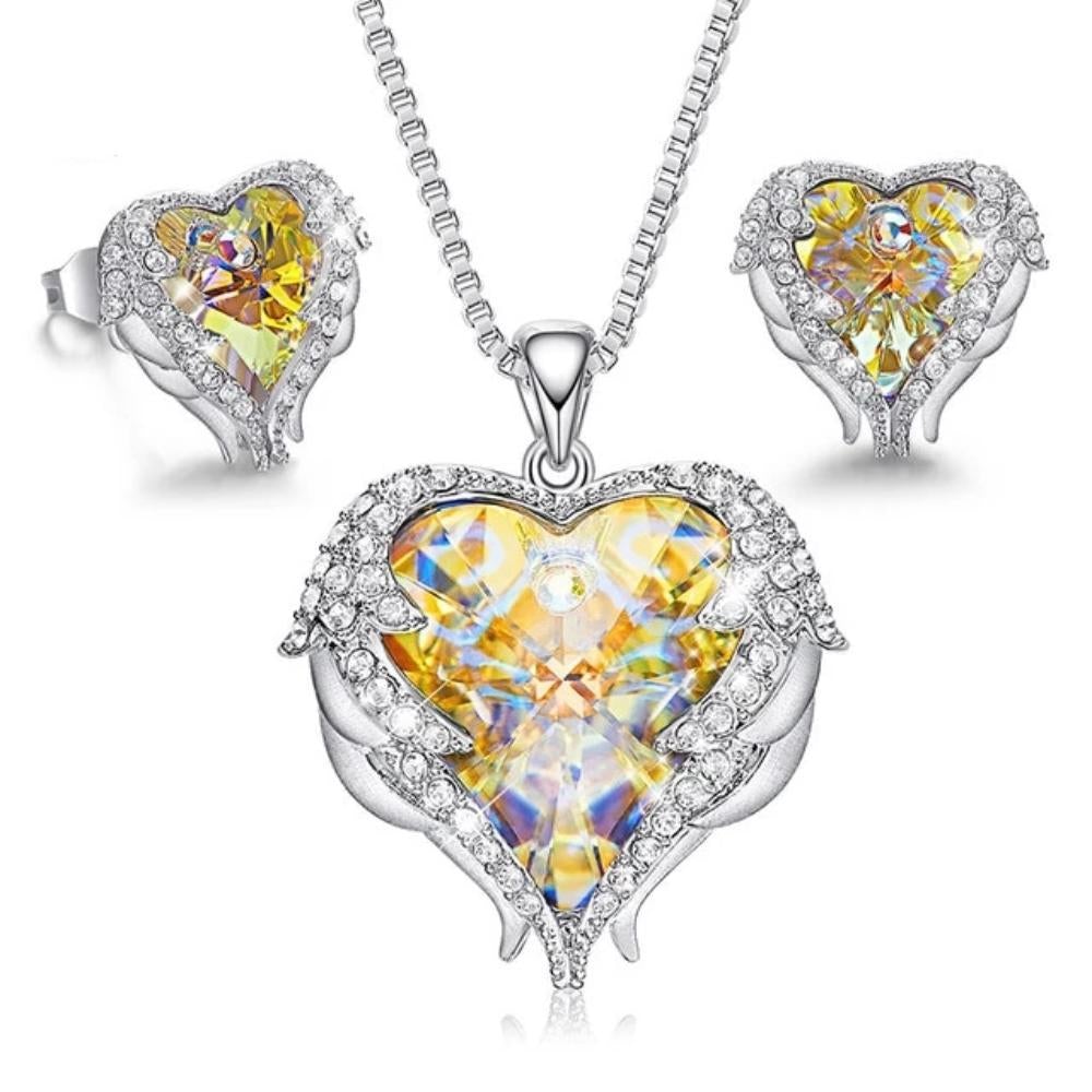 Swarovski® Crystal Angel Heart Pendant Necklace & Earrings Set (5 Styles)