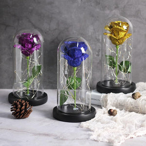 Shimmering Glitter Enchanted Rose LED Glass Display (10 Variants)