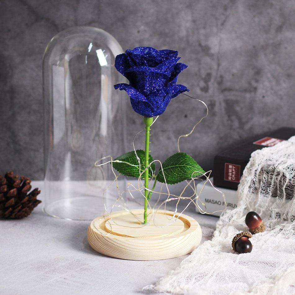 Shimmering Glitter Enchanted Rose LED Glass Display (10 Variants)