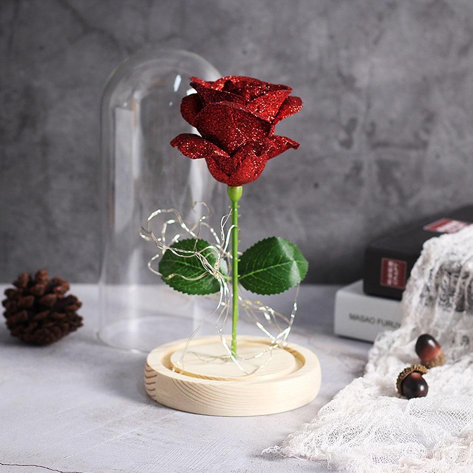 Shimmering Glitter Enchanted Rose LED Glass Display (10 Variants)