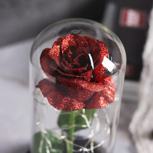 Shimmering Glitter Enchanted Rose LED Glass Display (10 Variants)