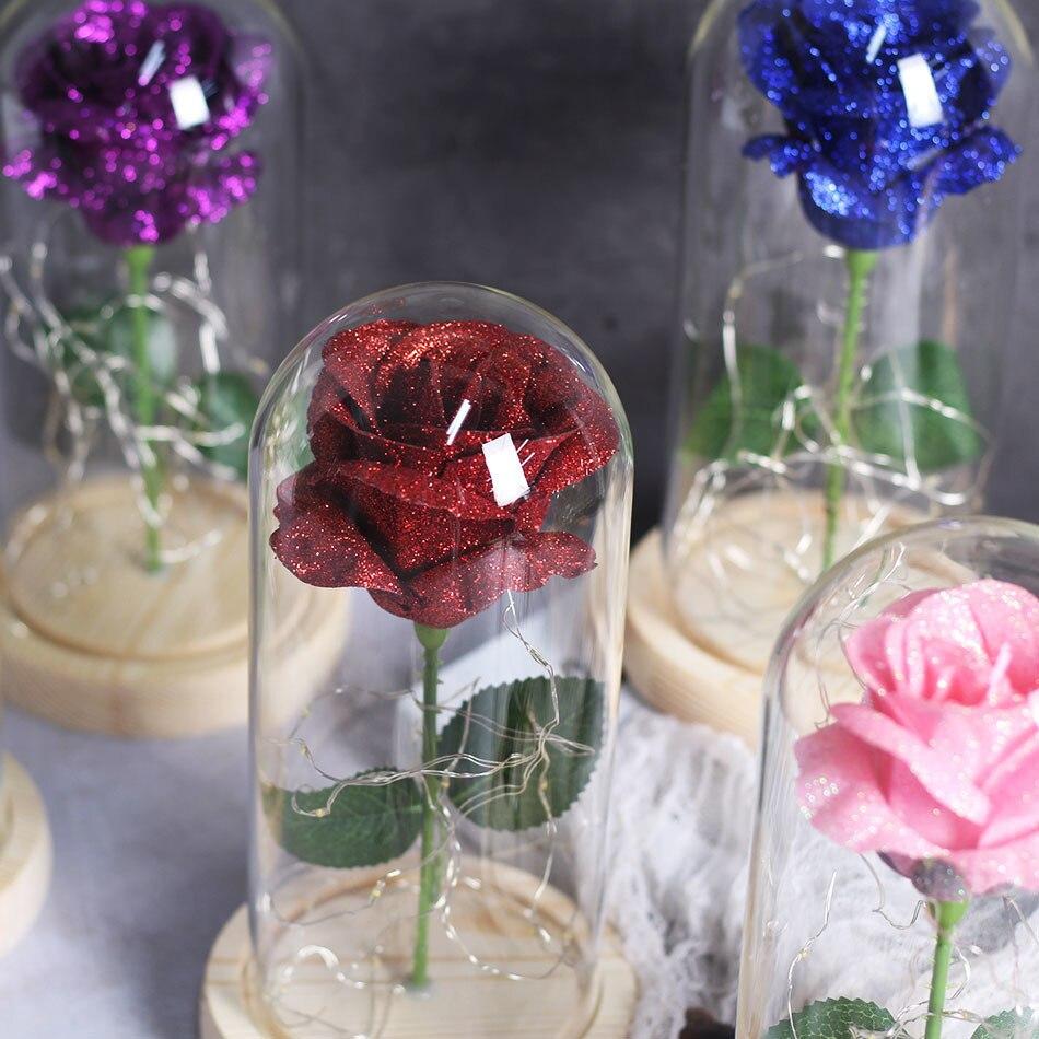 Shimmering Glitter Enchanted Rose LED Glass Display (10 Variants)