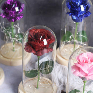 Shimmering Glitter Enchanted Rose LED Glass Display (10 Variants)
