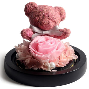 Immortal Preserved Rose Teddy Bear Glass LED Display (4 Colors)
